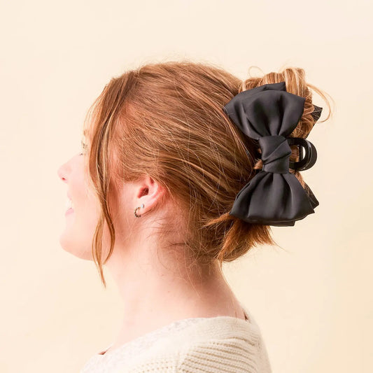 Satin Bow Claw Clip Black