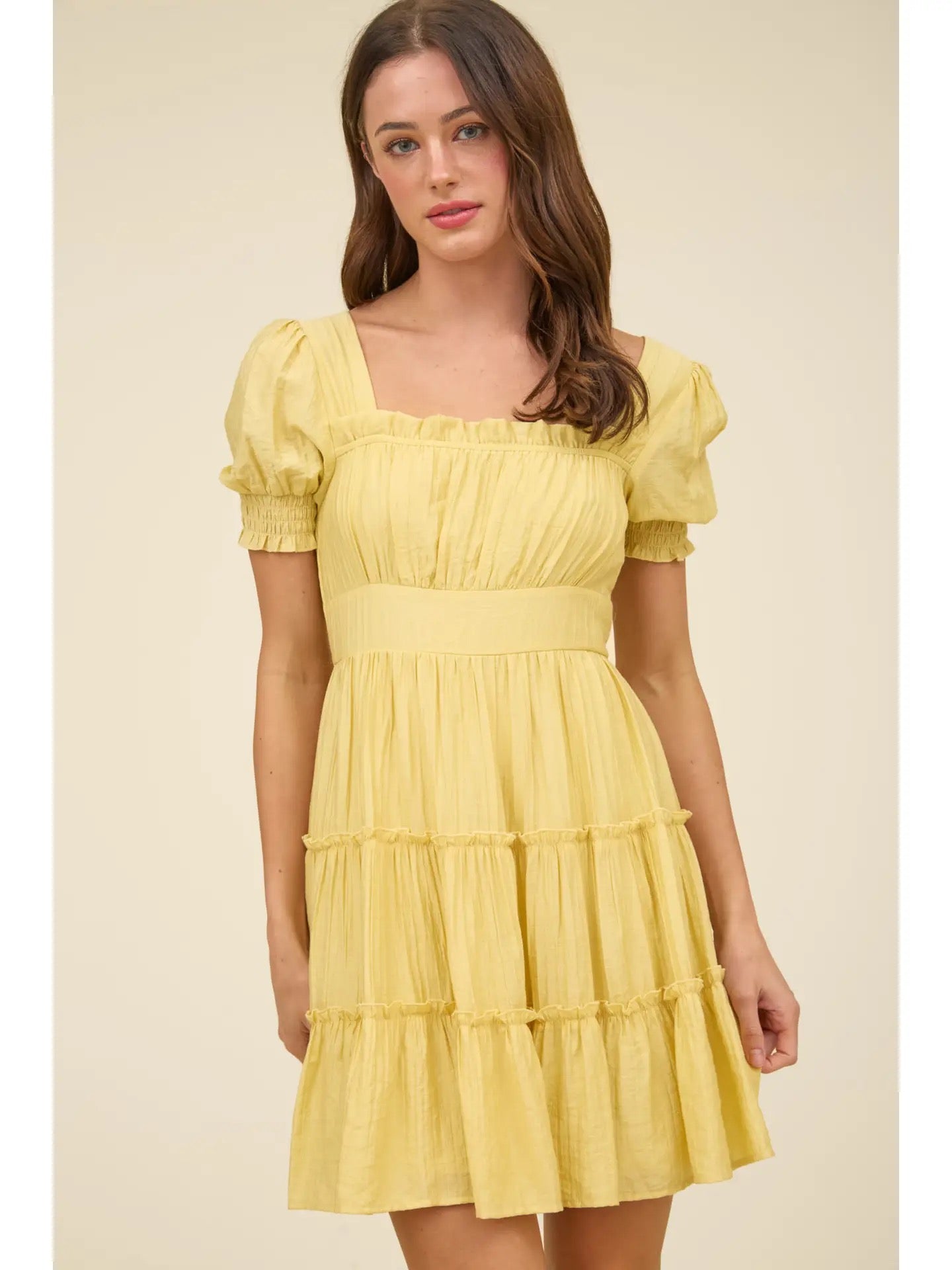 Square Neck Smocked Detail Tiered Mini Dress