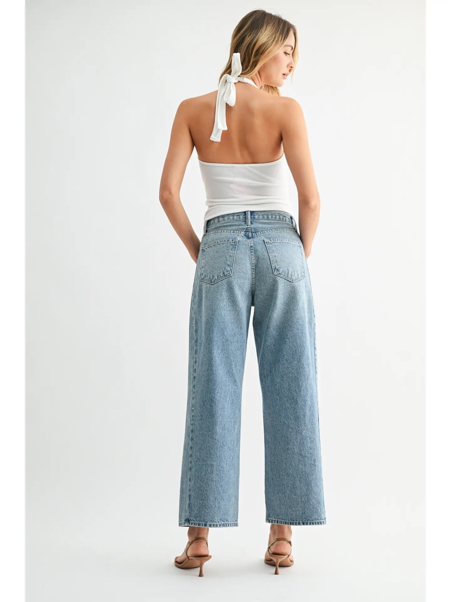 High Rise Twist Seam Barrel Jean - Medium Denim