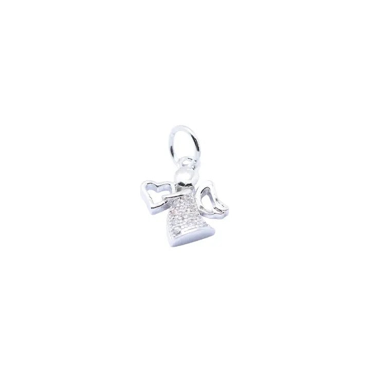 Silver Guardian Angel Heart Charm