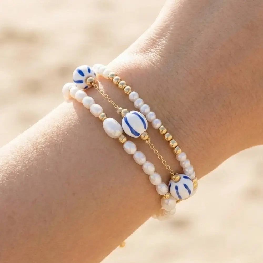 Pearl & Ceramic Bead Bracelet Set