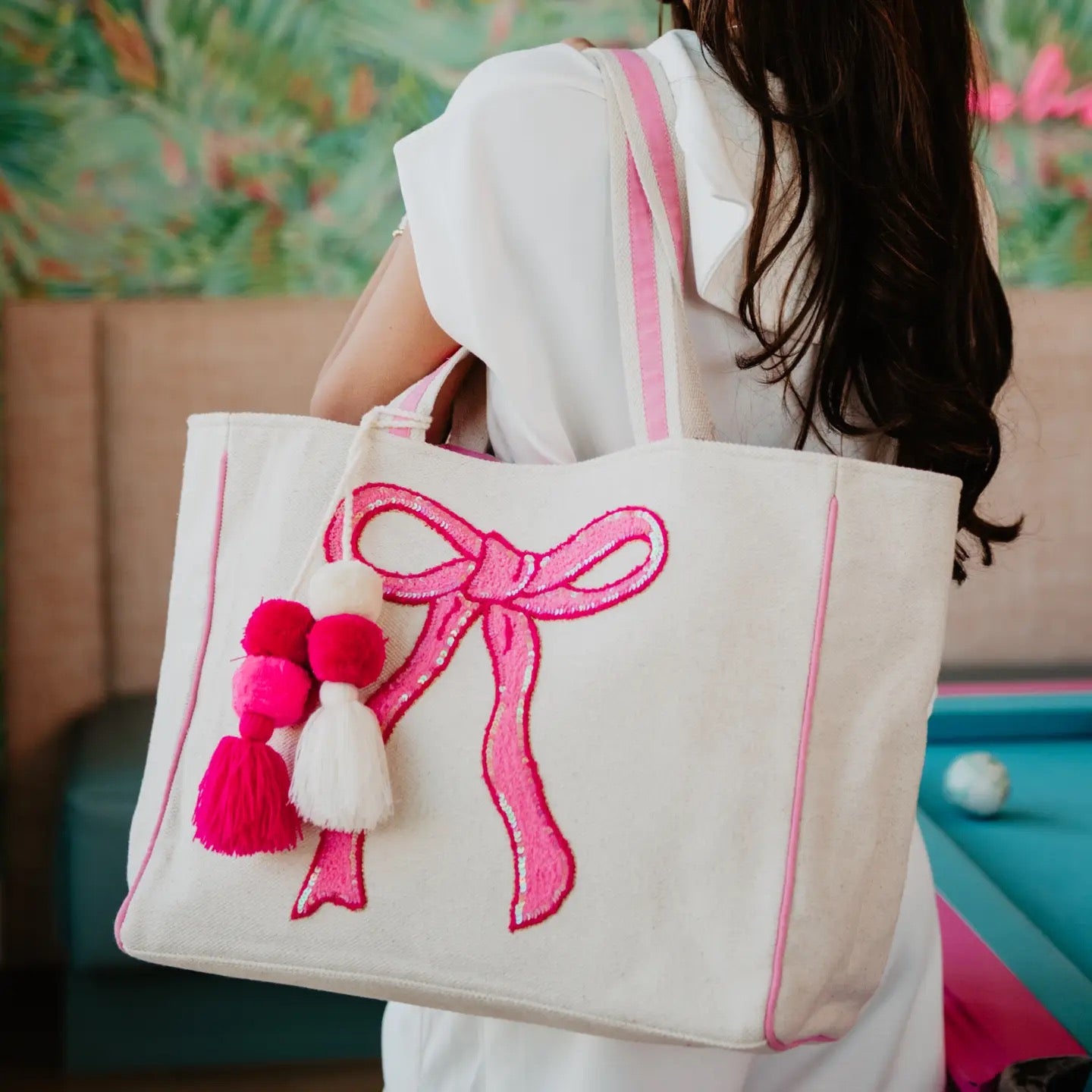 Sequin Bow Canvas Tote