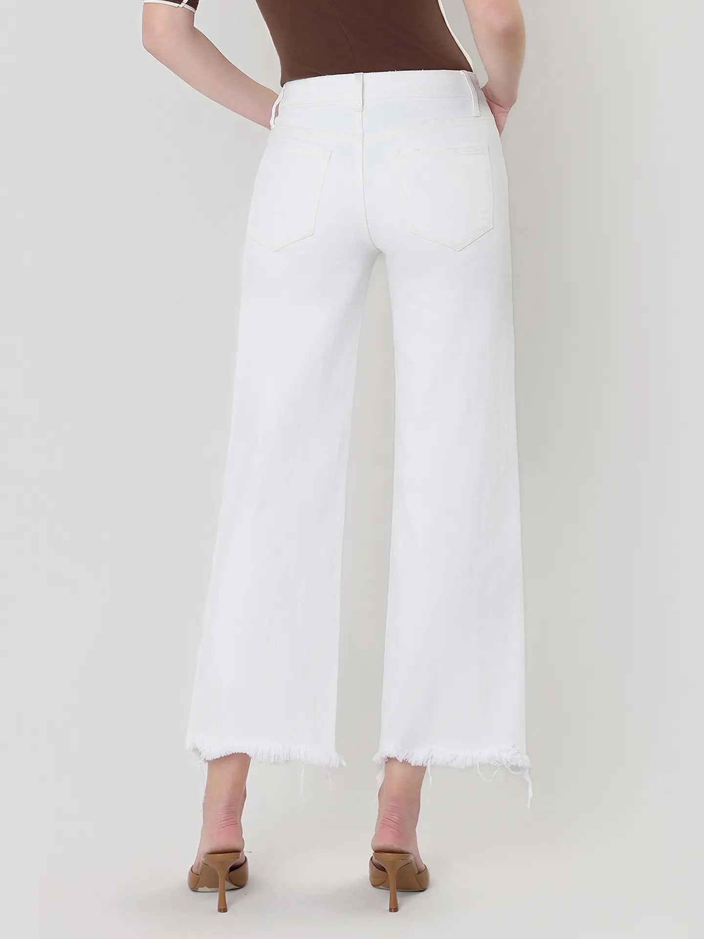 Vervet High Rise Uneven Raw Hem Crop Wide Leg Jeans