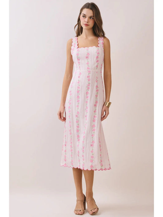 Pink Floral Scalloped Detail Dress