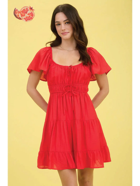 Front Tie Tiered Mini Dress