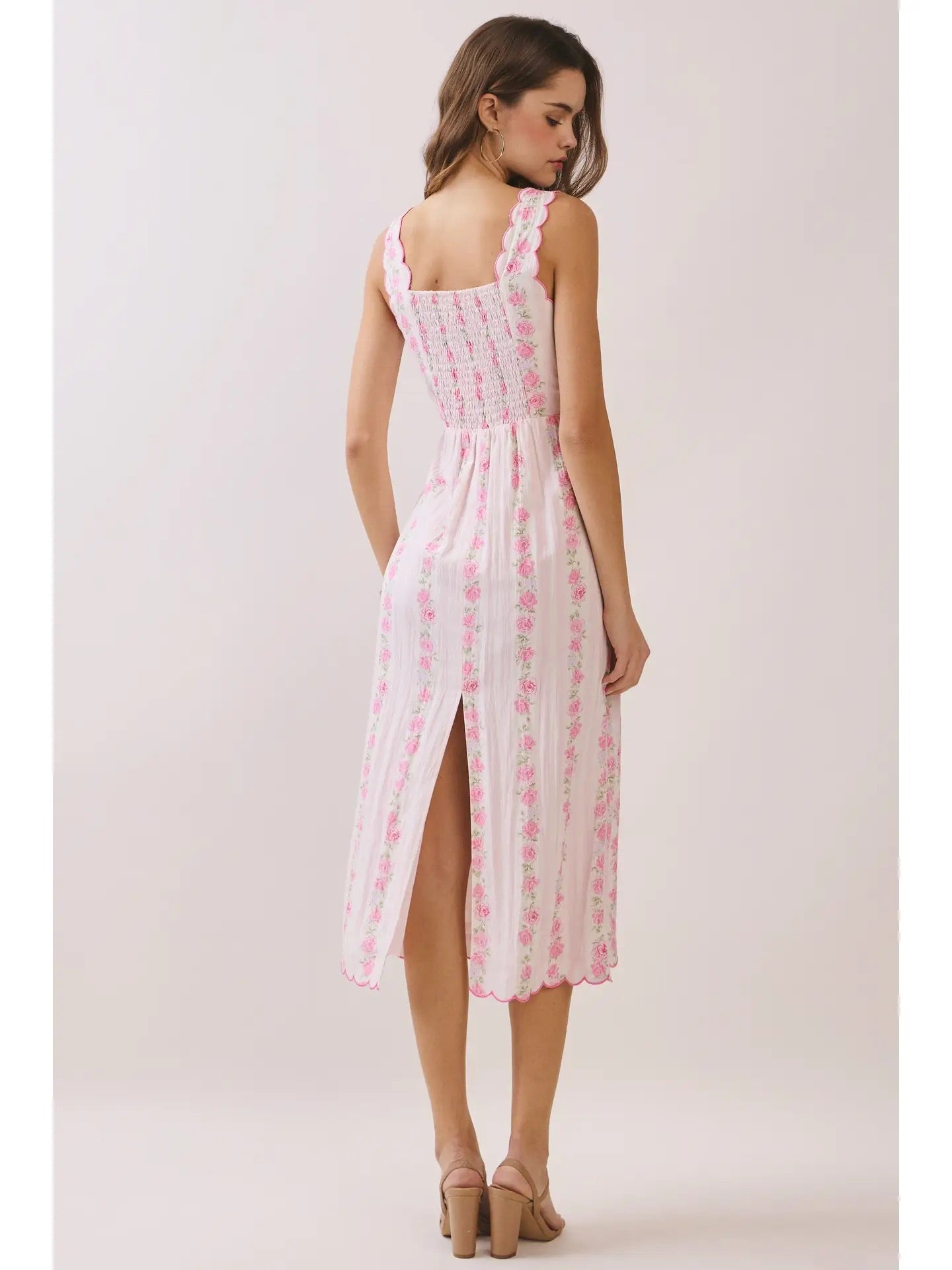 Pink Floral Scalloped Detail Dress