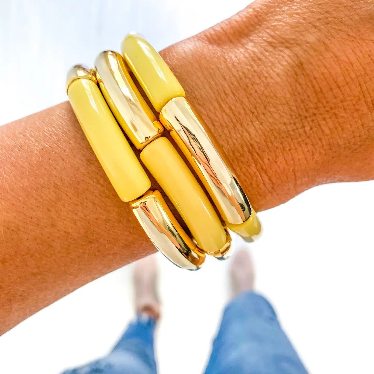Yellow & Gold Tube Bead Bracelet