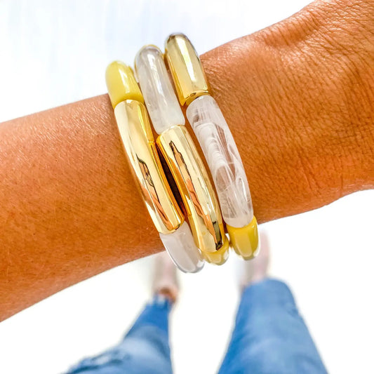Yellow Marble Tube Bead Bracelet