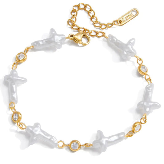 Pearl Cross CZ Bracelet