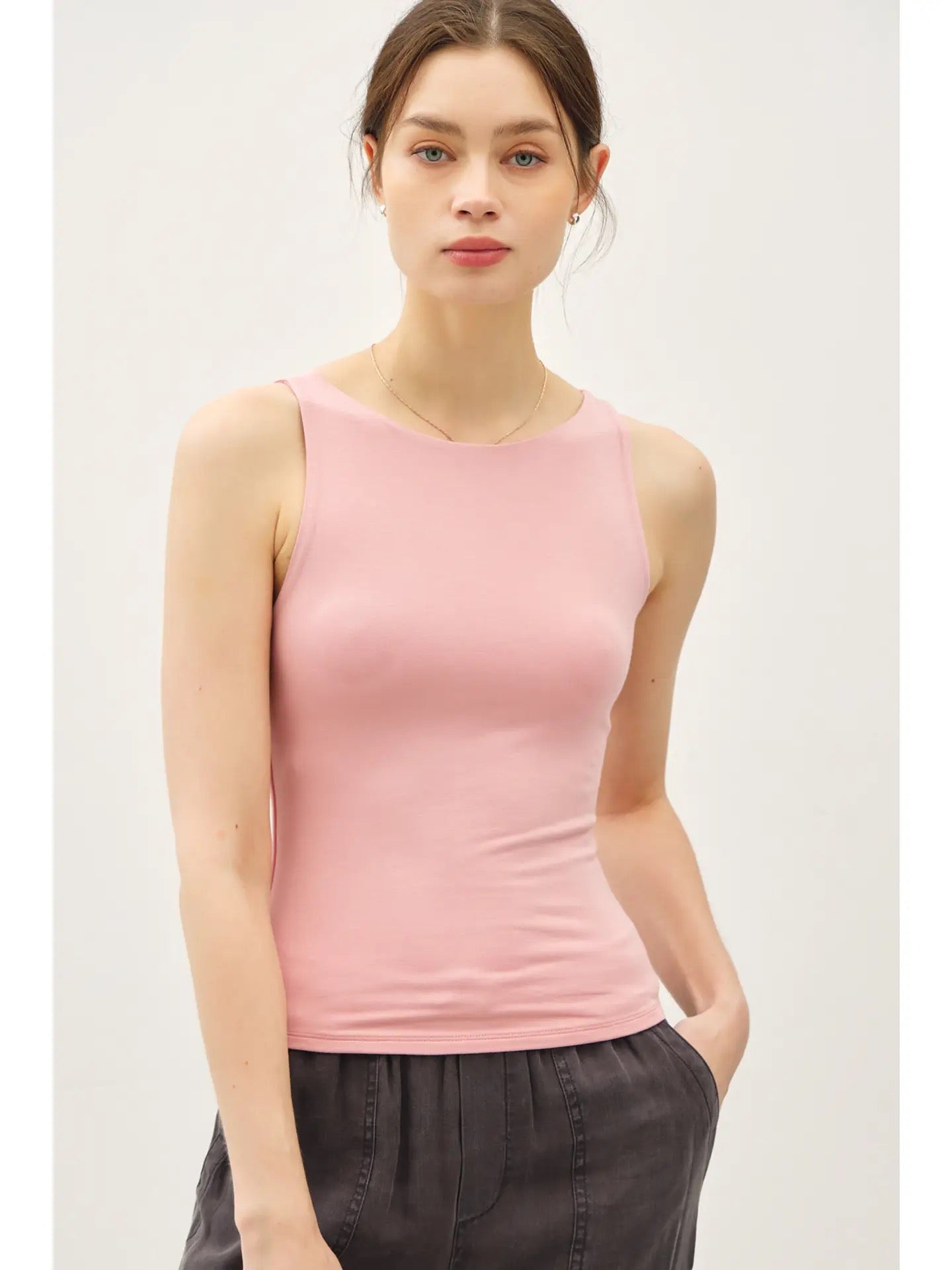 Double Lined Boat Neck Knit Tank