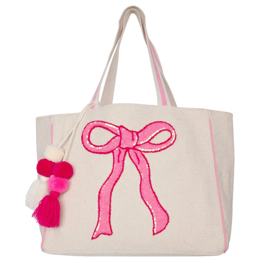 Sequin Bow Canvas Tote