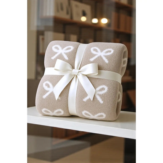 Taupe & Cream Bow Blanket