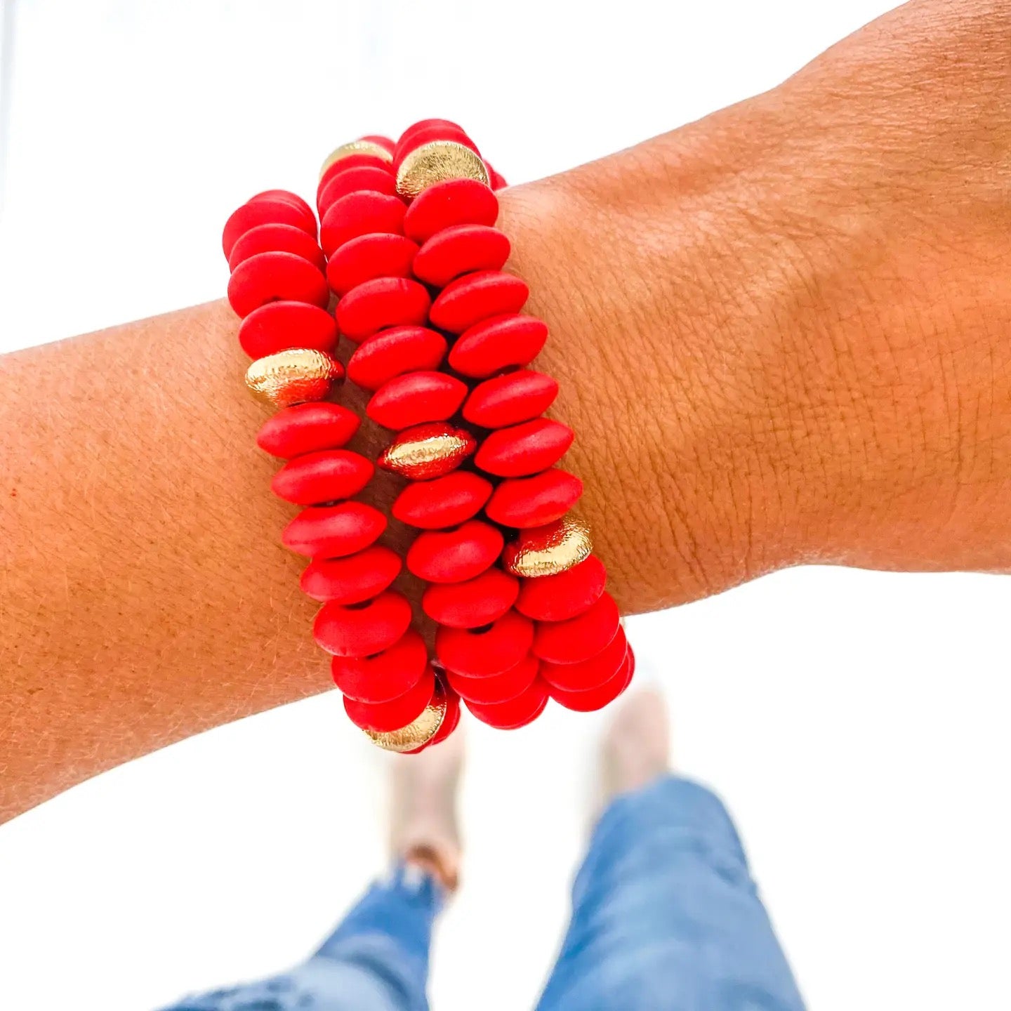 Red Wood Disc Bracelet