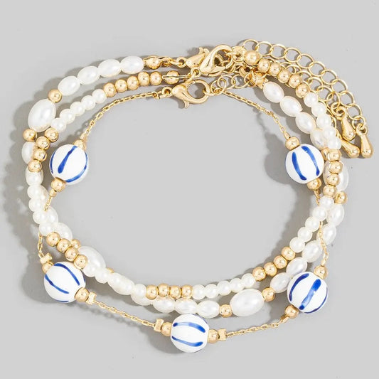 Pearl & Ceramic Bead Bracelet Set