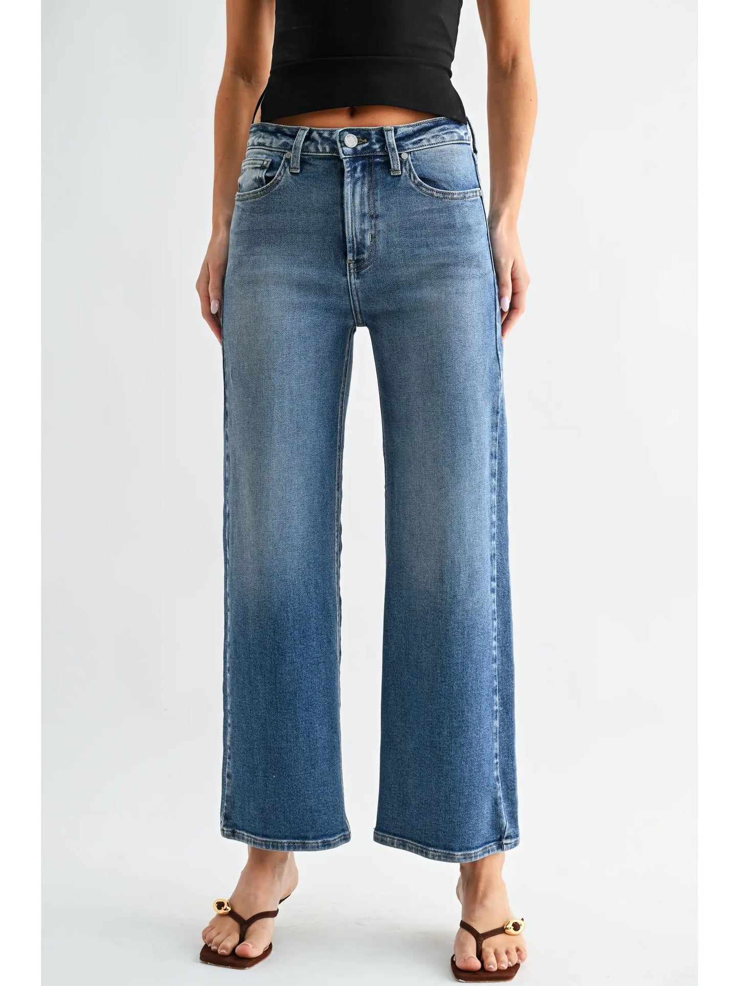 JB Collection High Rise Wide Leg - Medium Denim