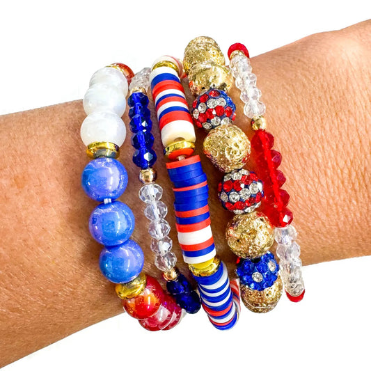 Red, White & Blue Flag Beaded Stack Bracelet