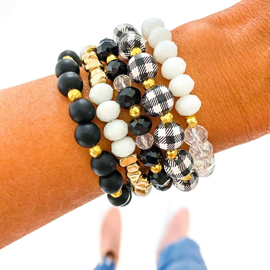 Black & White Buffalo Plaid Stack Bracelet