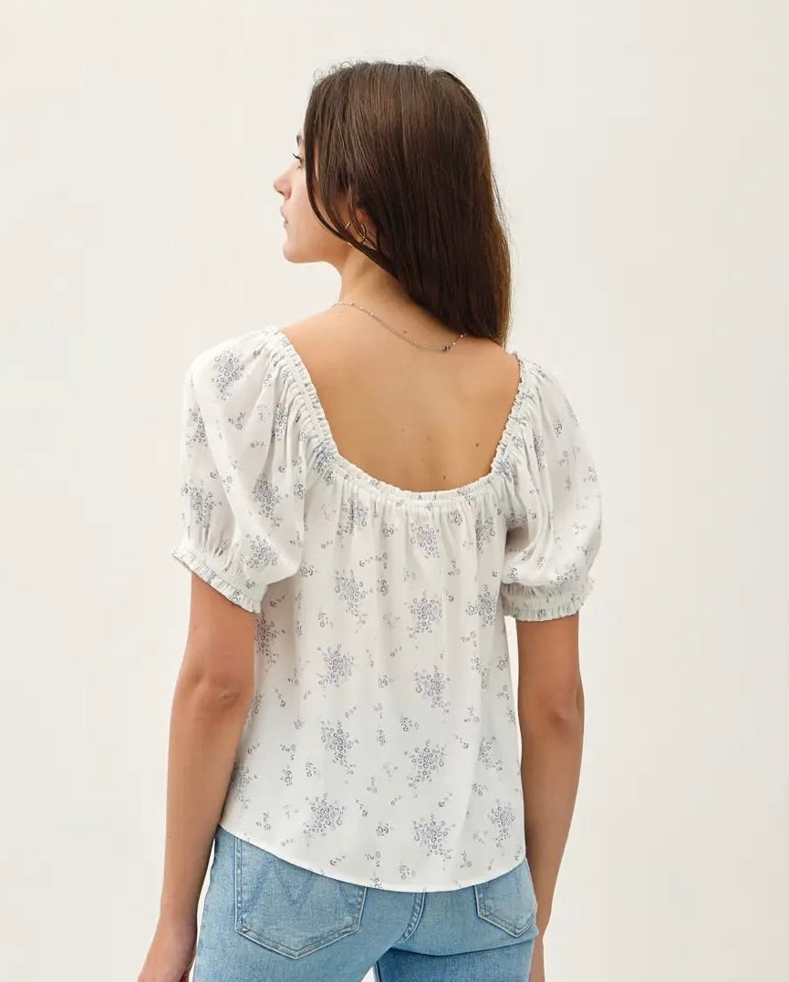 White Floral Printed Button Up Breezy Top