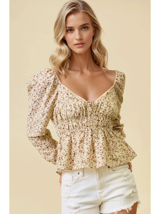 Floral Tie Peasant Top