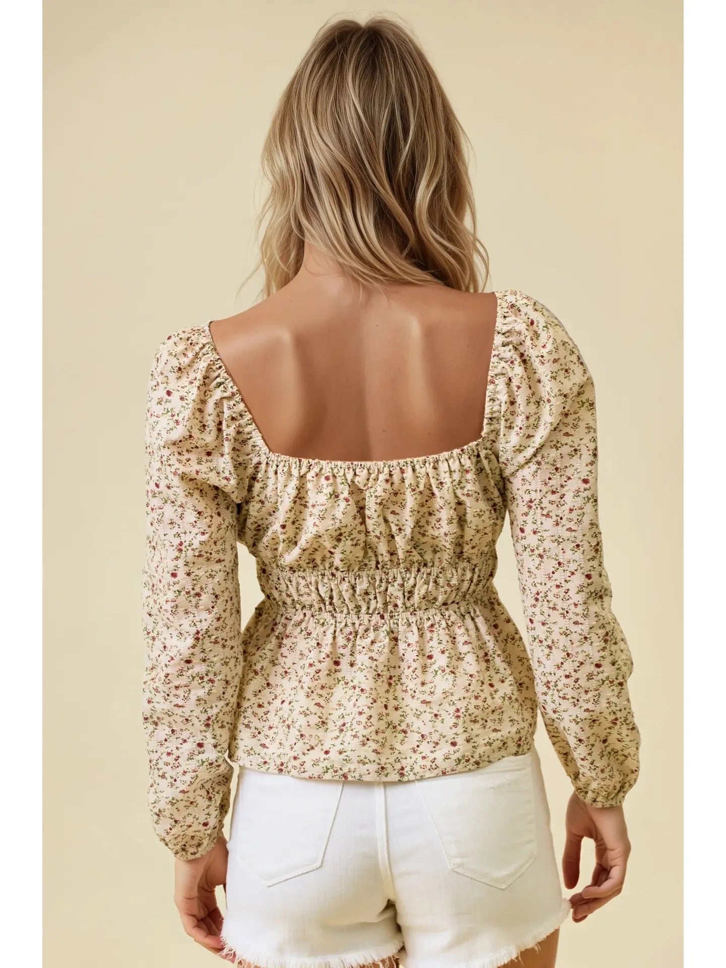 Floral Tie Peasant Top