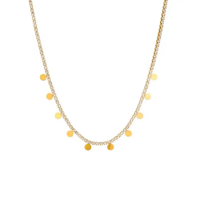 Tennis Necklace with Gold Discs