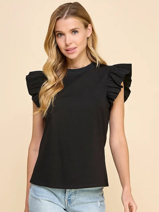 Ruffle Sleeve Poplin Top
