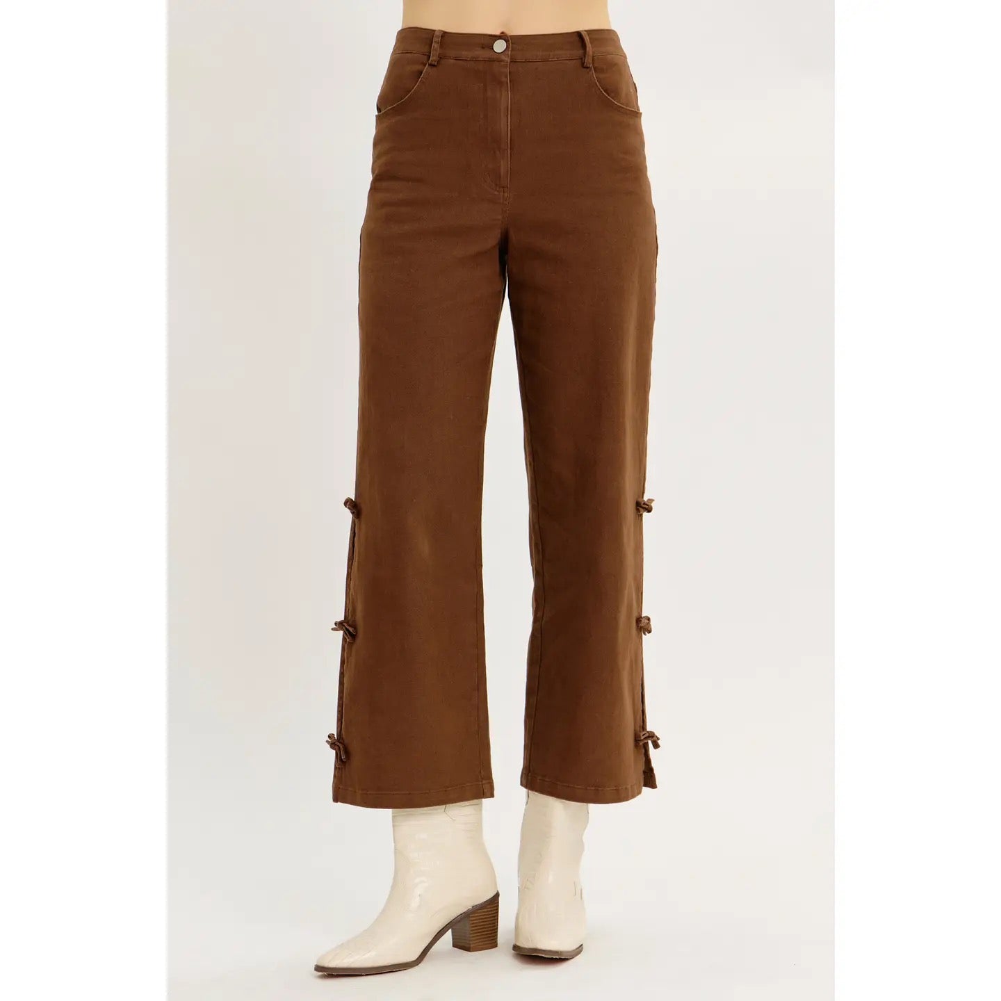 Washed Side Bow Detail Western Pants