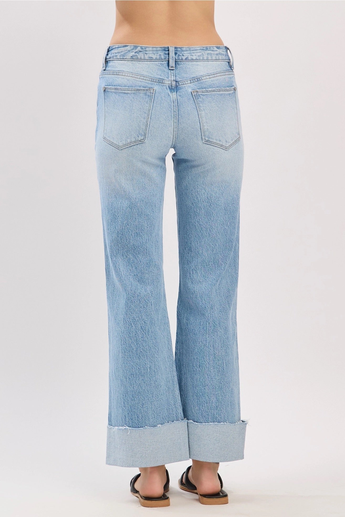 Petra Mid Rise Comfort Relaxed Flare Cuffed Hem Jeans