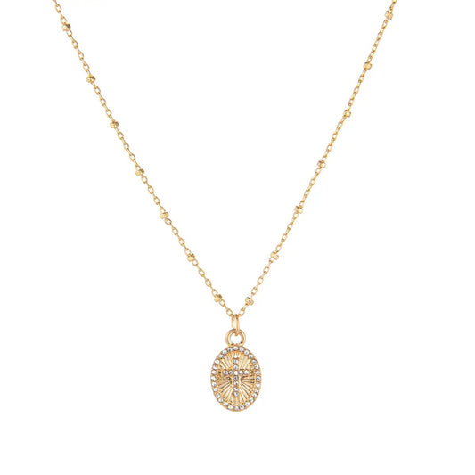 Cross Medallion Necklace Gold 16"