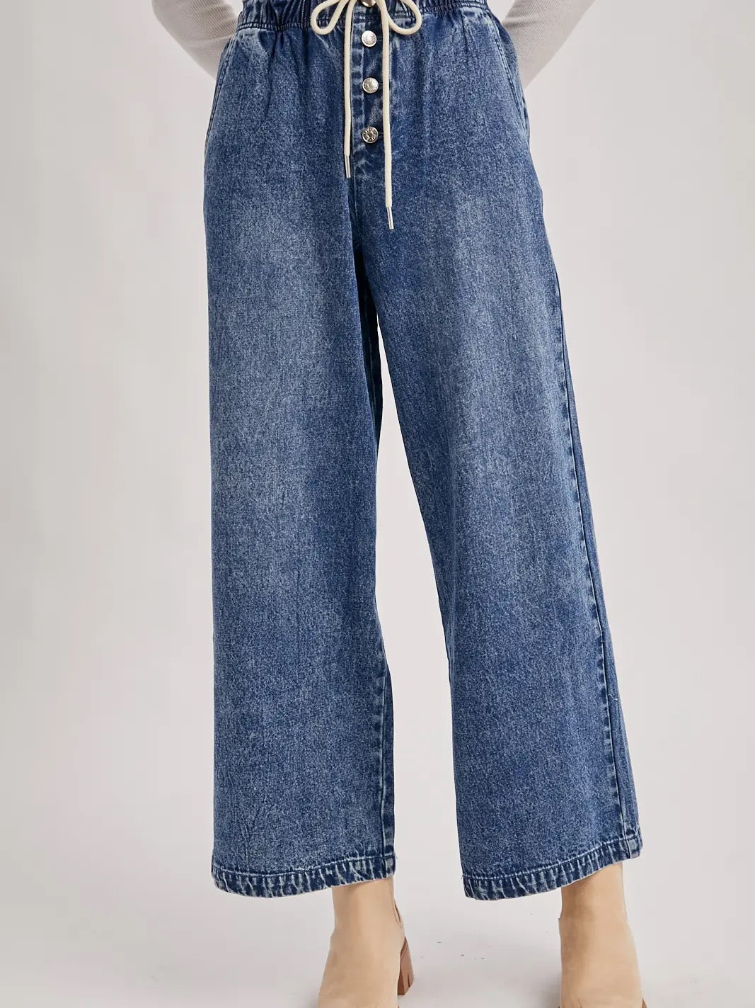 PaperBag Style Drawstring Wide Leg Jeans