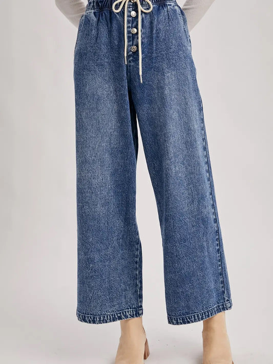 PaperBag Style Drawstring Wide Leg Jeans