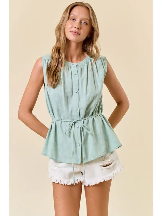 Floral Button Down Sleeveless Flowy Top