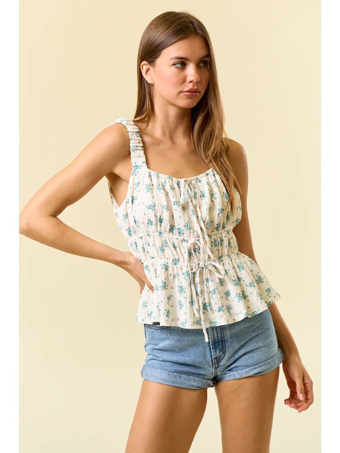 Floral Print Scrunchie Strap Top