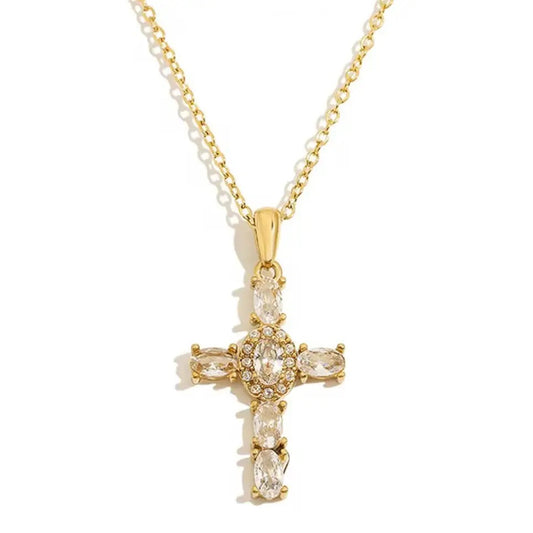 Oval Cross CZ Necklace