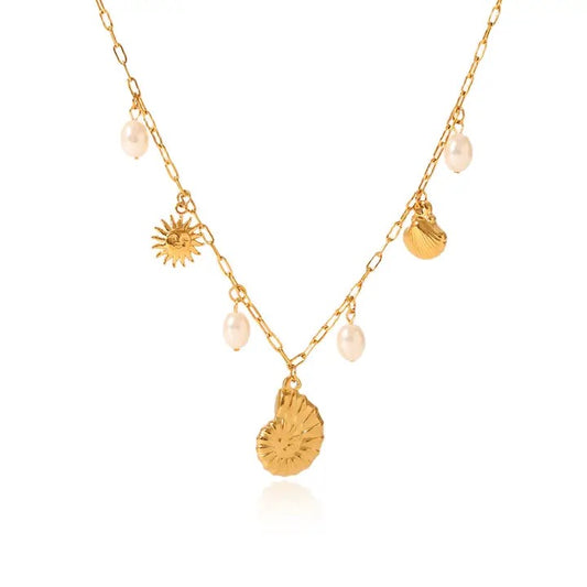 Gold Seashell & Pearl Necklace