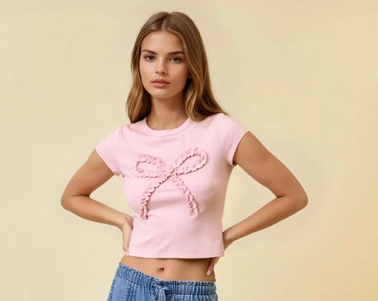Ruffle Bow Baby Tee - Pink