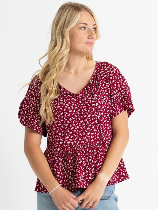 Maroon Peplum Floral Blouse