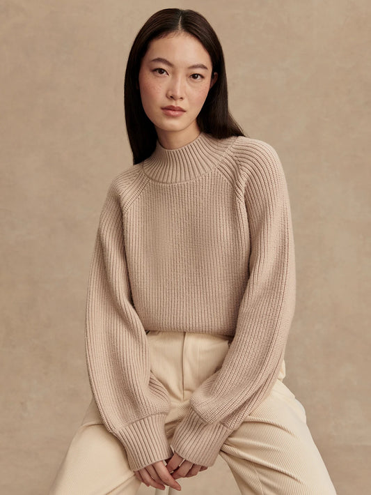 Varley Cement Martina High Neck Rib Knit Sweater