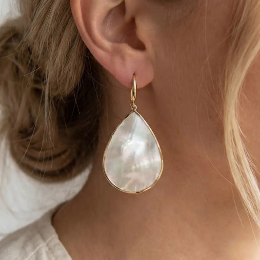 Gold Mother of Pearl Dangle Shell Earrings