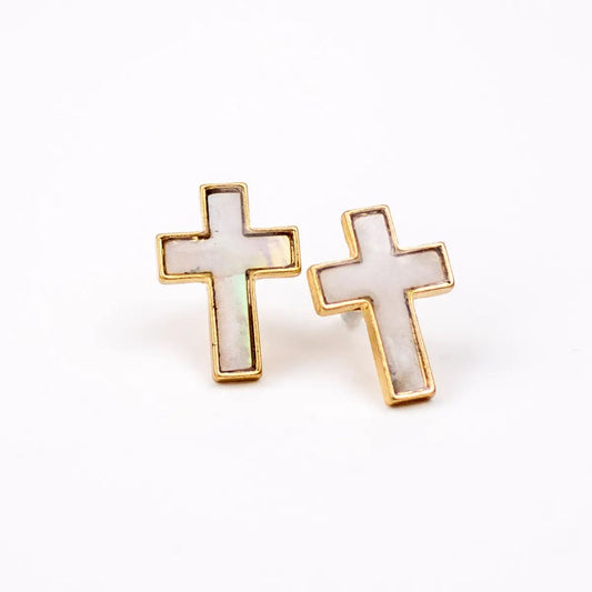 Mother of Pearl Cross Stud Earrings