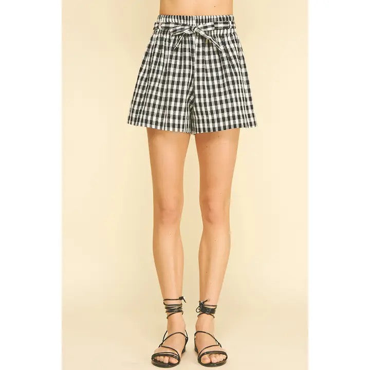 Plaid Tie Waist Shorts