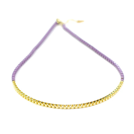 Purple and Gold Box Chain Necklace