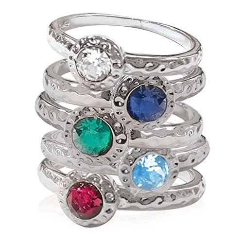 Hammered Birthstone Stackable Rings