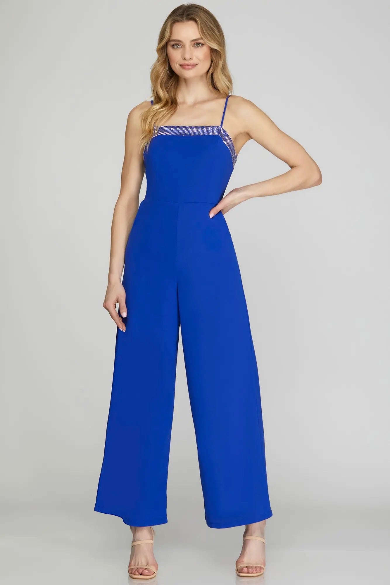 Heavy Knit Jumpsuit with Rhinestone Detail