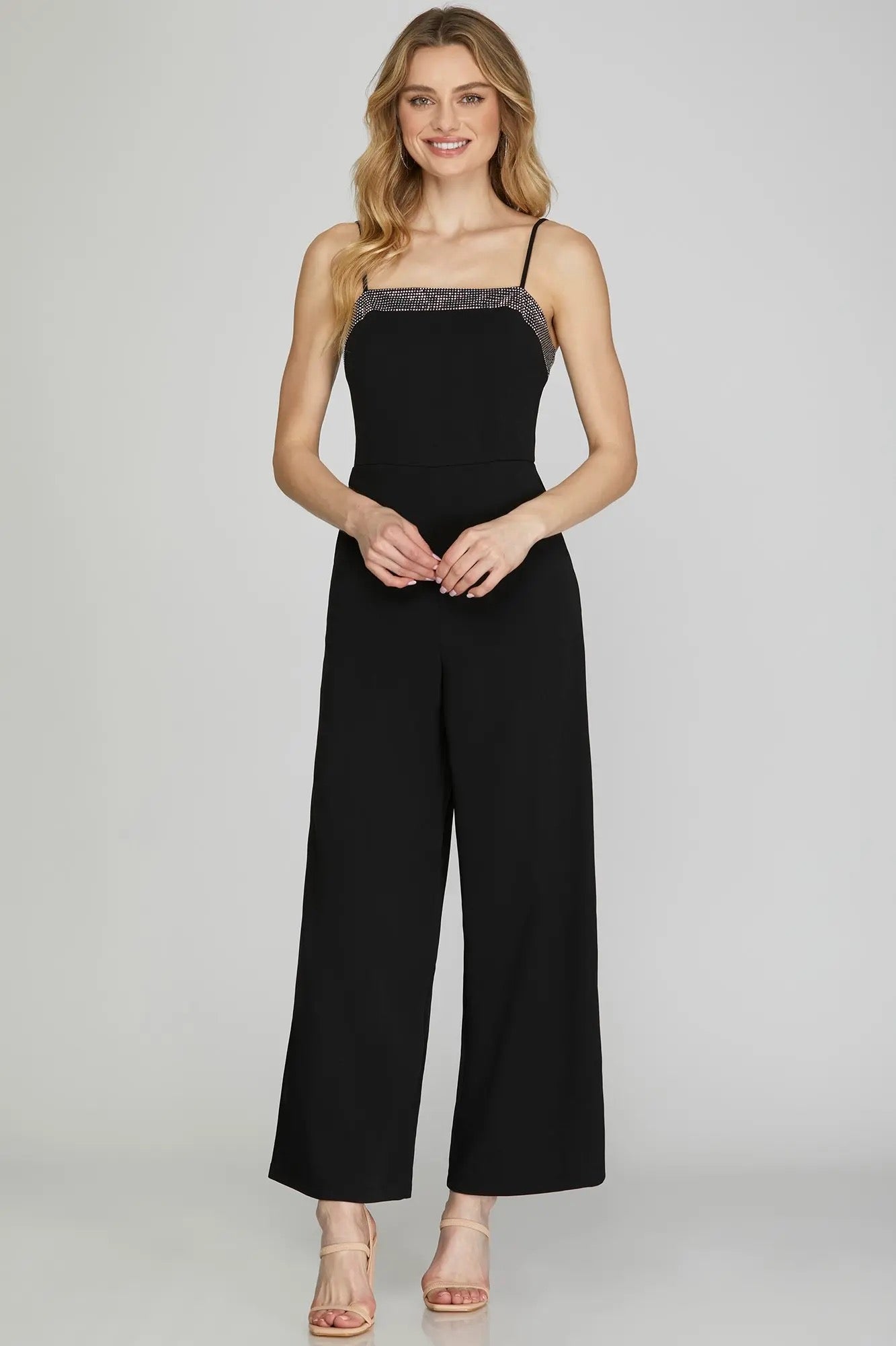 Heavy Knit Jumpsuit with Rhinestone Detail