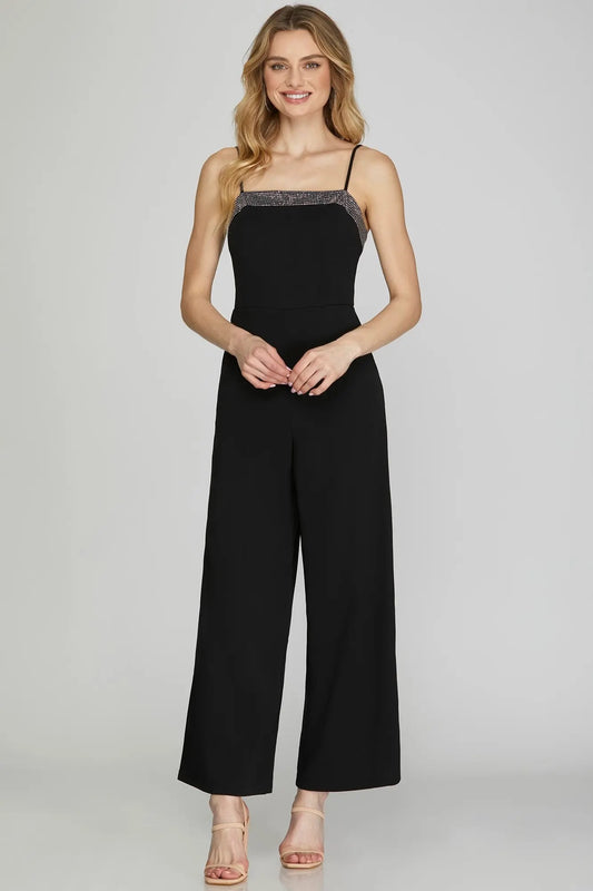 Heavy Knit Jumpsuit with Rhinestone Detail