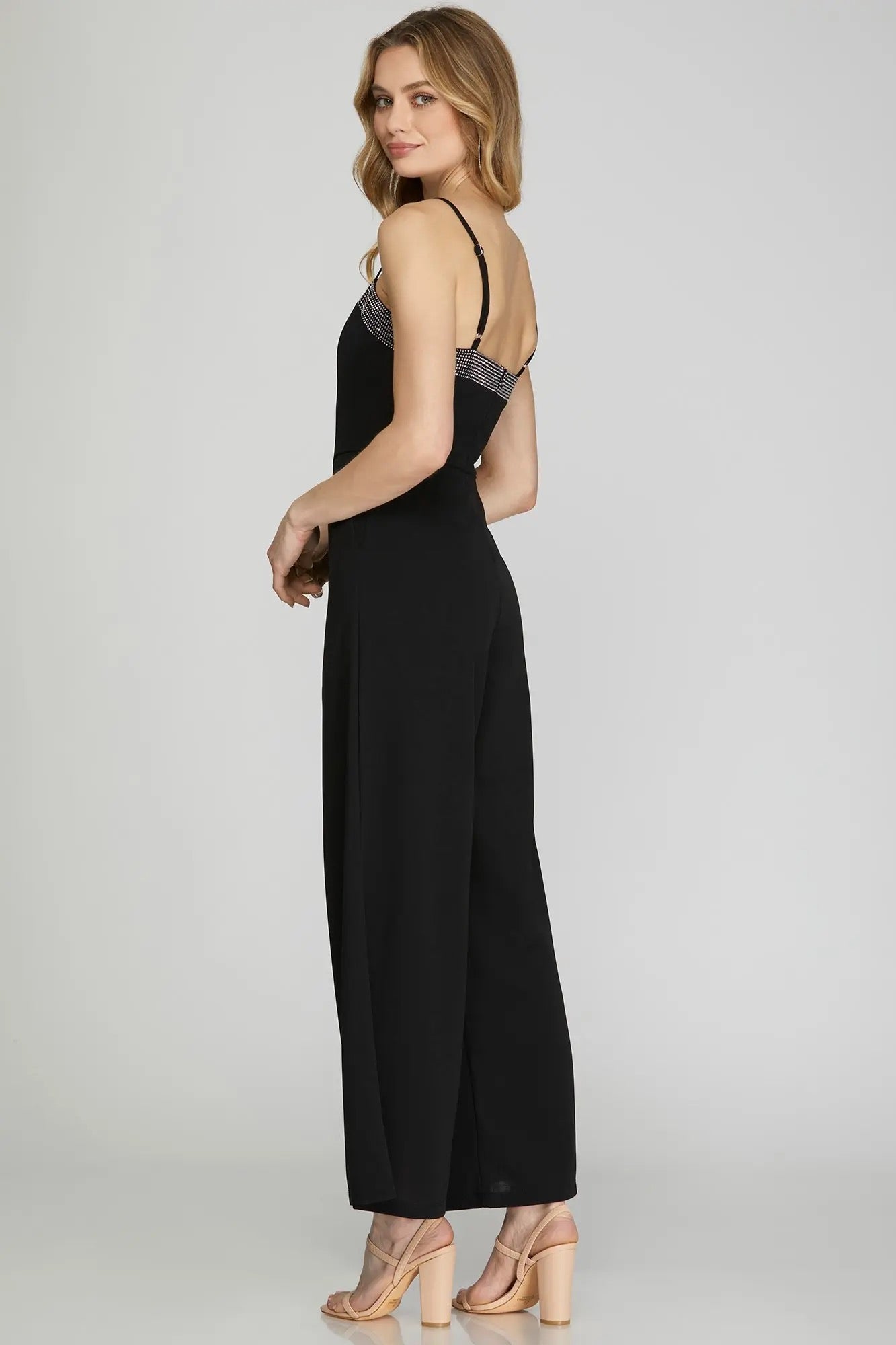 Heavy Knit Jumpsuit with Rhinestone Detail