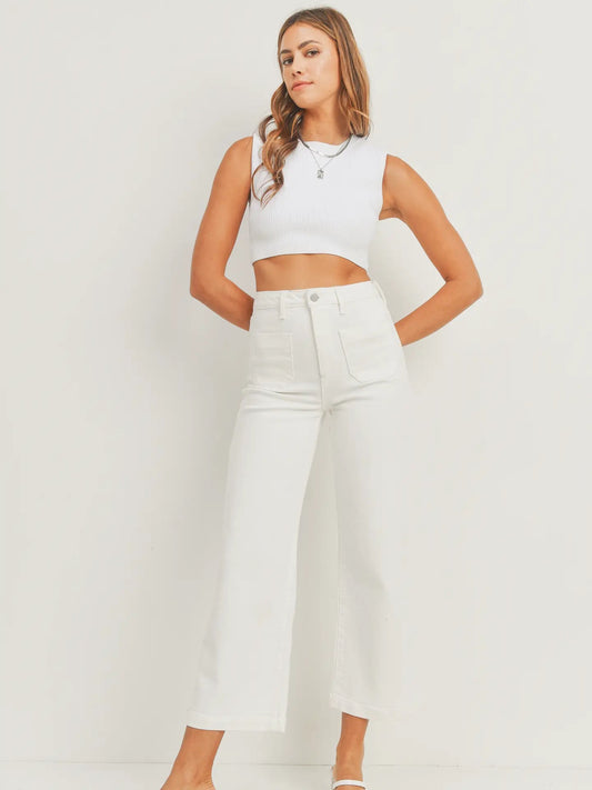 Just Black Denim Off White Patch Pocket Wide Leg Jeans