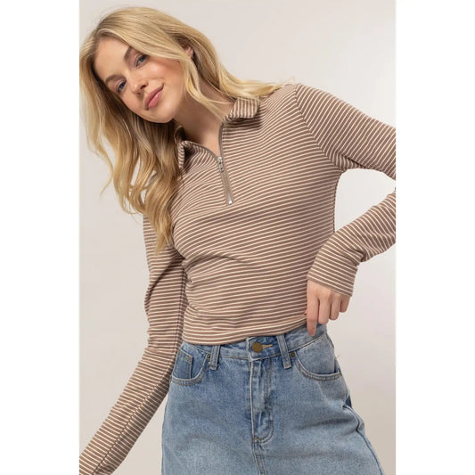 Striped Half Zip Knit Top