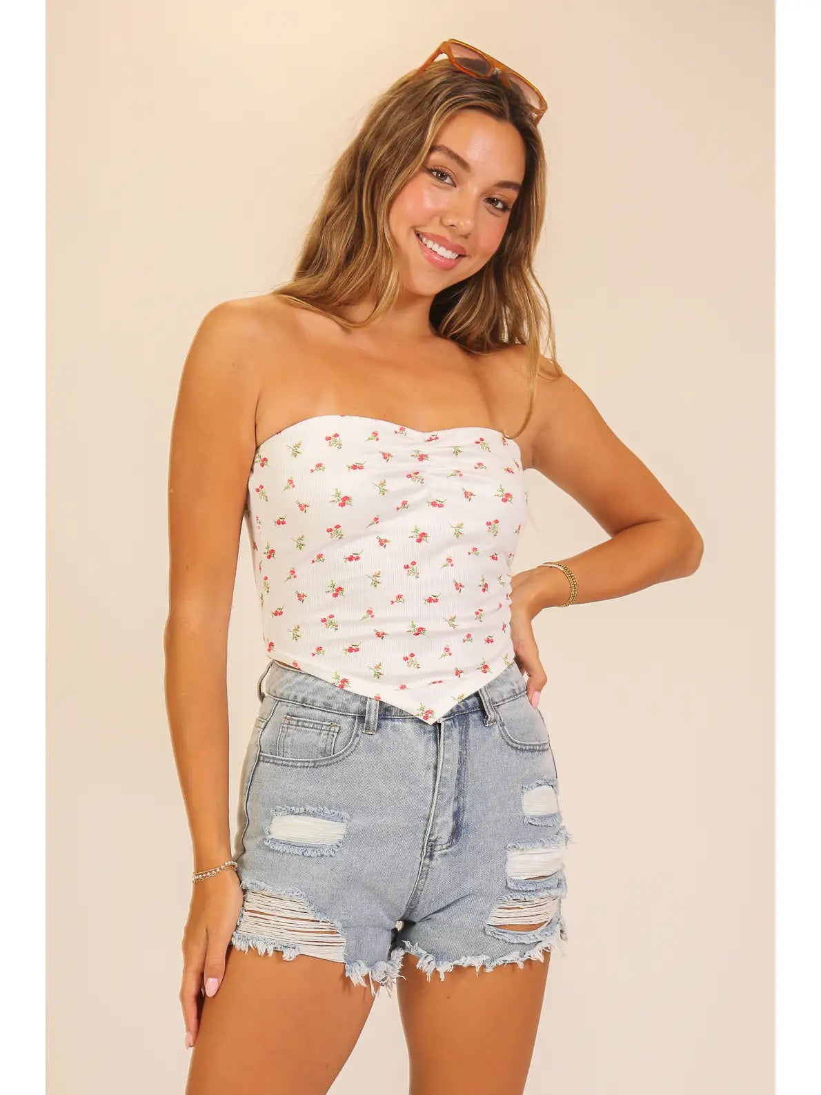 Floral Ribbed Handkercheif Tube Top